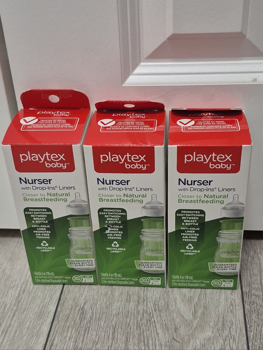 3x Playtex Baby Nurser With Drop Ins Liners 4 Oz Bottle with 5 Disposable Liners